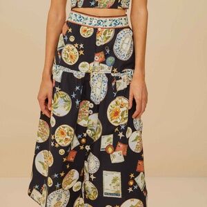 Farm Rio Black Trip Souvenir Midi Skirt